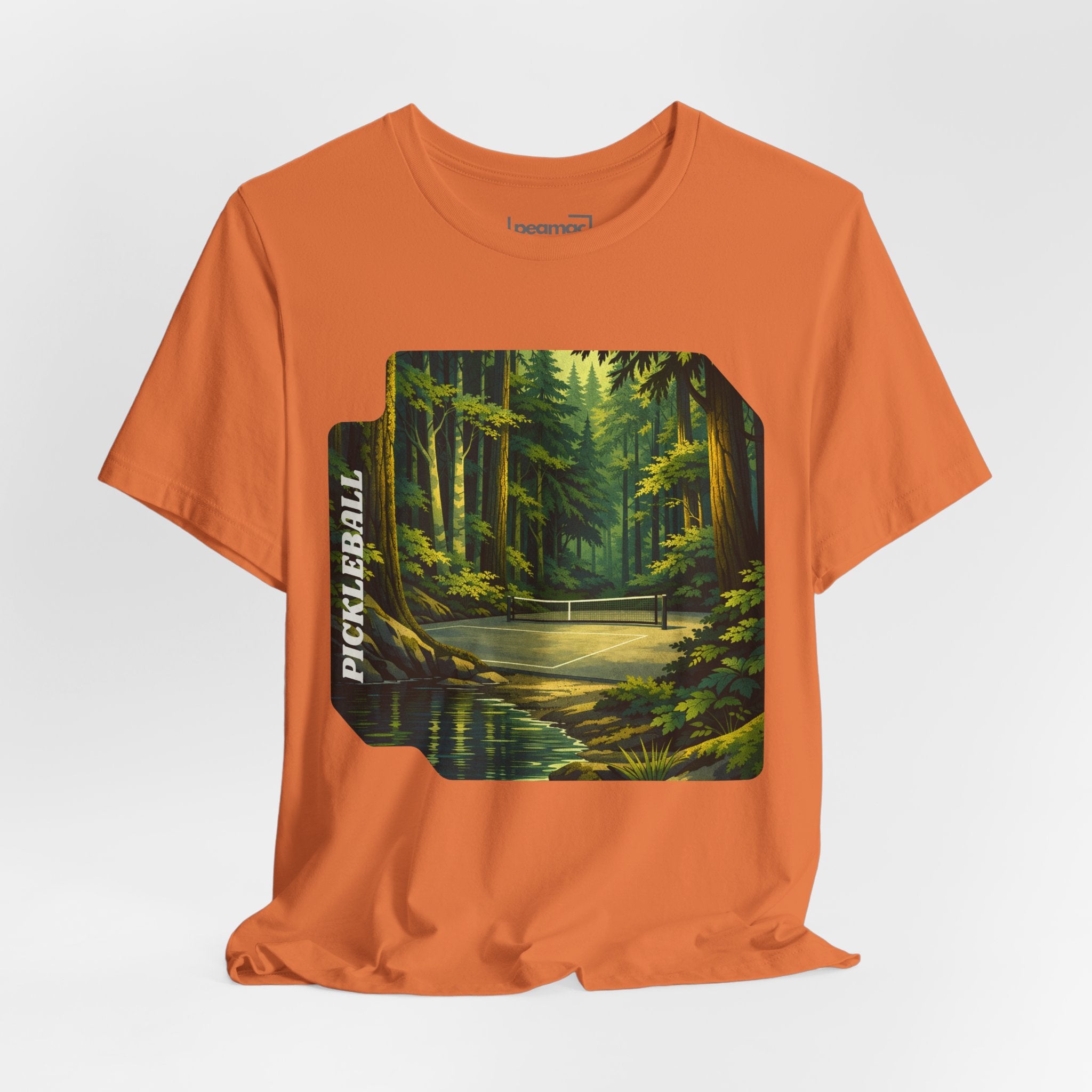 Unisex Hidden Forest Pickleball T-Shirt with Bainbridge Island tribute print, casual cotton tee for sports and everyday wear.