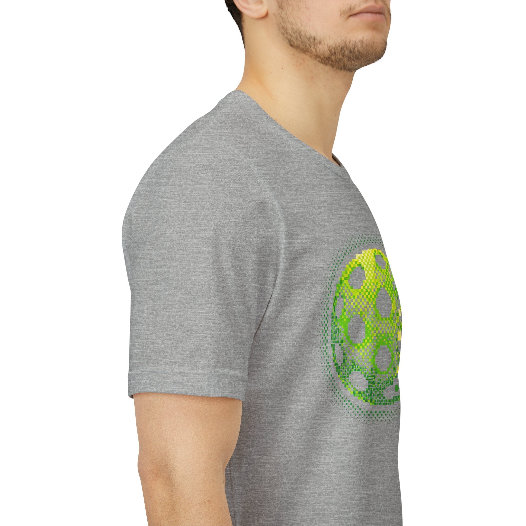 Green Matrix Burst Pickleball T-Shirt with retro court graphic, casual short-sleeve tee by Printify.