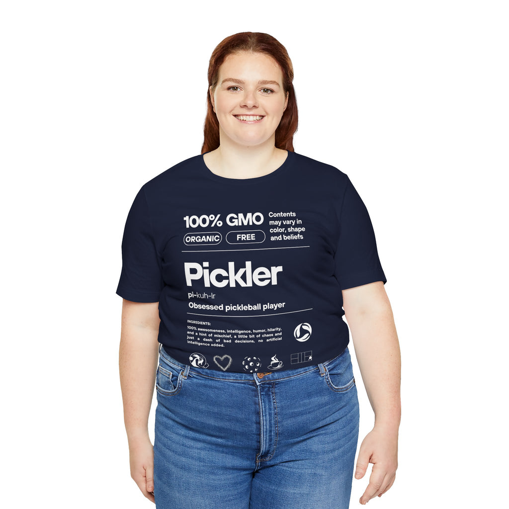 Women's Pickler Funny Definitions T-Shirt with white text, lightweight activewear featuring pickleball-themed humor by Printify.