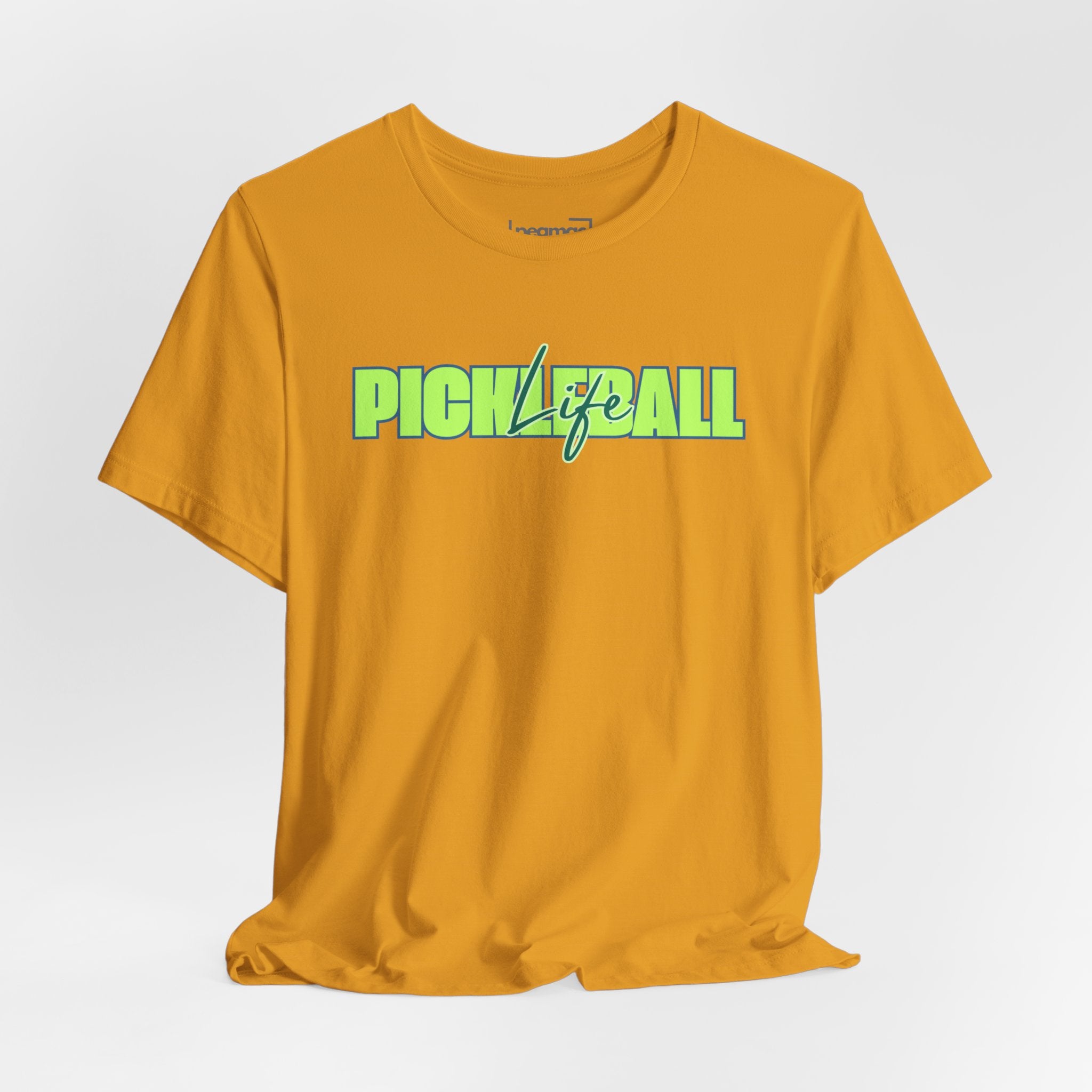 Unisex Pickleball Life T-shirt with bold green and blue graphic design, made by Printify, showcasing a stylish sports-themed graphic.