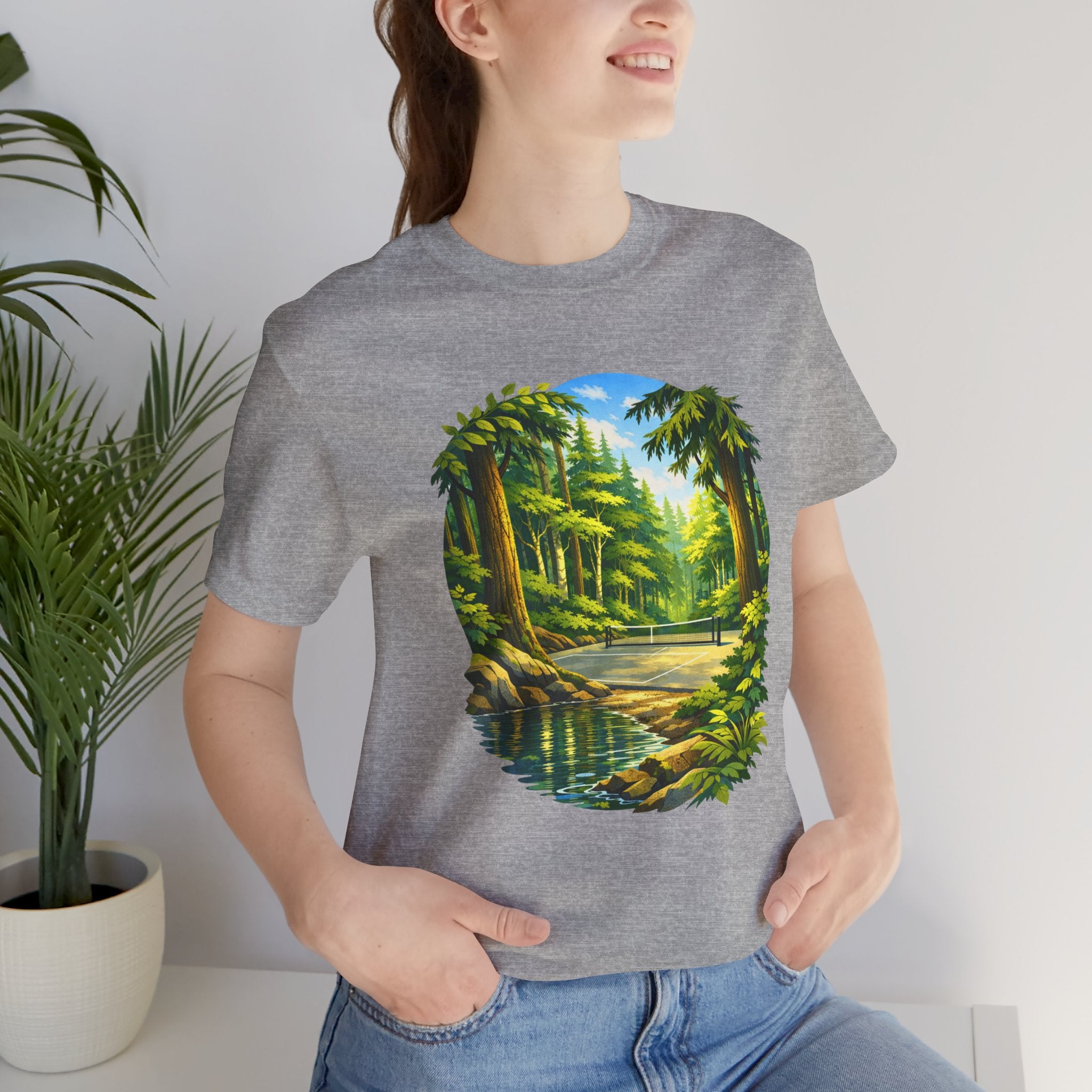 Unisex Hidden Forest Pickleball T-Shirt with Bainbridge Island tribute design, featuring a nature-inspired graphic on a comfortable cotton tee.