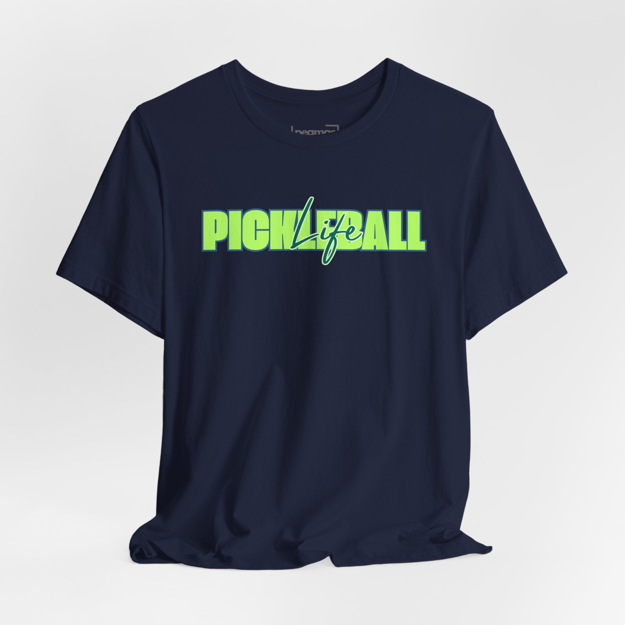 Unisex Pickleball Life graphic T-shirt in bold green and blue with sporty design, made by Printify.