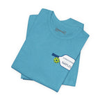 Personalized pickleball T-shirt with custom name and club logo on paddle graphic design, ideal for pickleball enthusiasts.