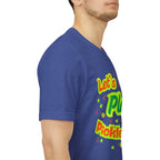 Neon orange and electric green pickleball rally graphic T-shirt by Printify, featuring sporty court design and vibrant colors.