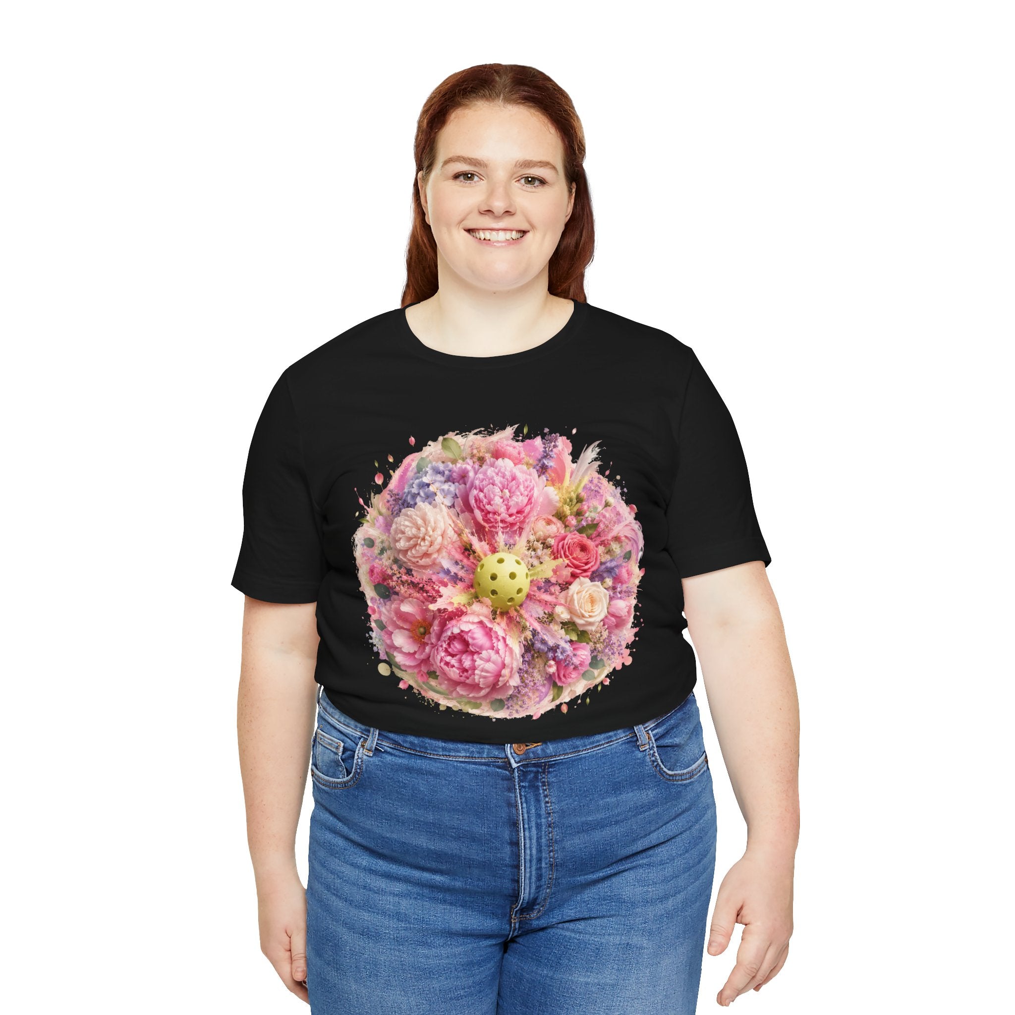 Unisex Peony Pickleball T-Shirt made of premium cotton, featuring a colorful peony design on a comfortable casual tee.