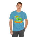 Neon orange and electric green Pickleball Rally T-Shirt with court graphic by Printify, casual athletic wear for sports enthusiasts