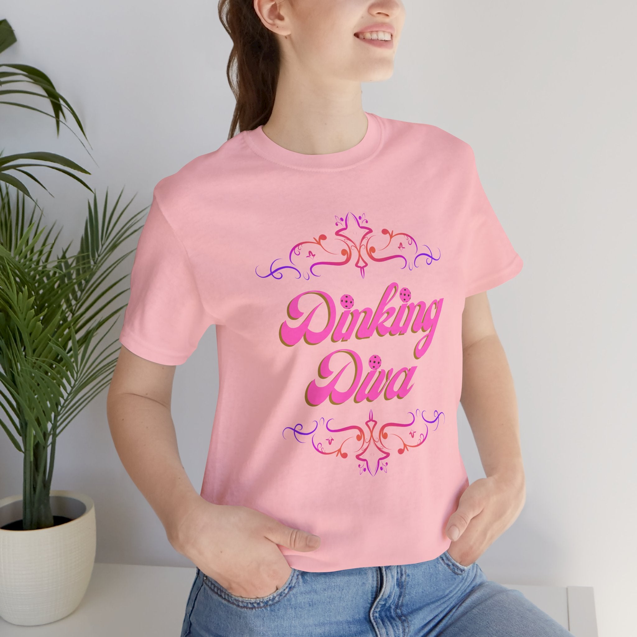 Dinking Diva Pickleball Tee, Pink Filigree Design, Soft & Elegant Sports T-shirt, 7 Colors - Unisex sizing - Small to 3XL