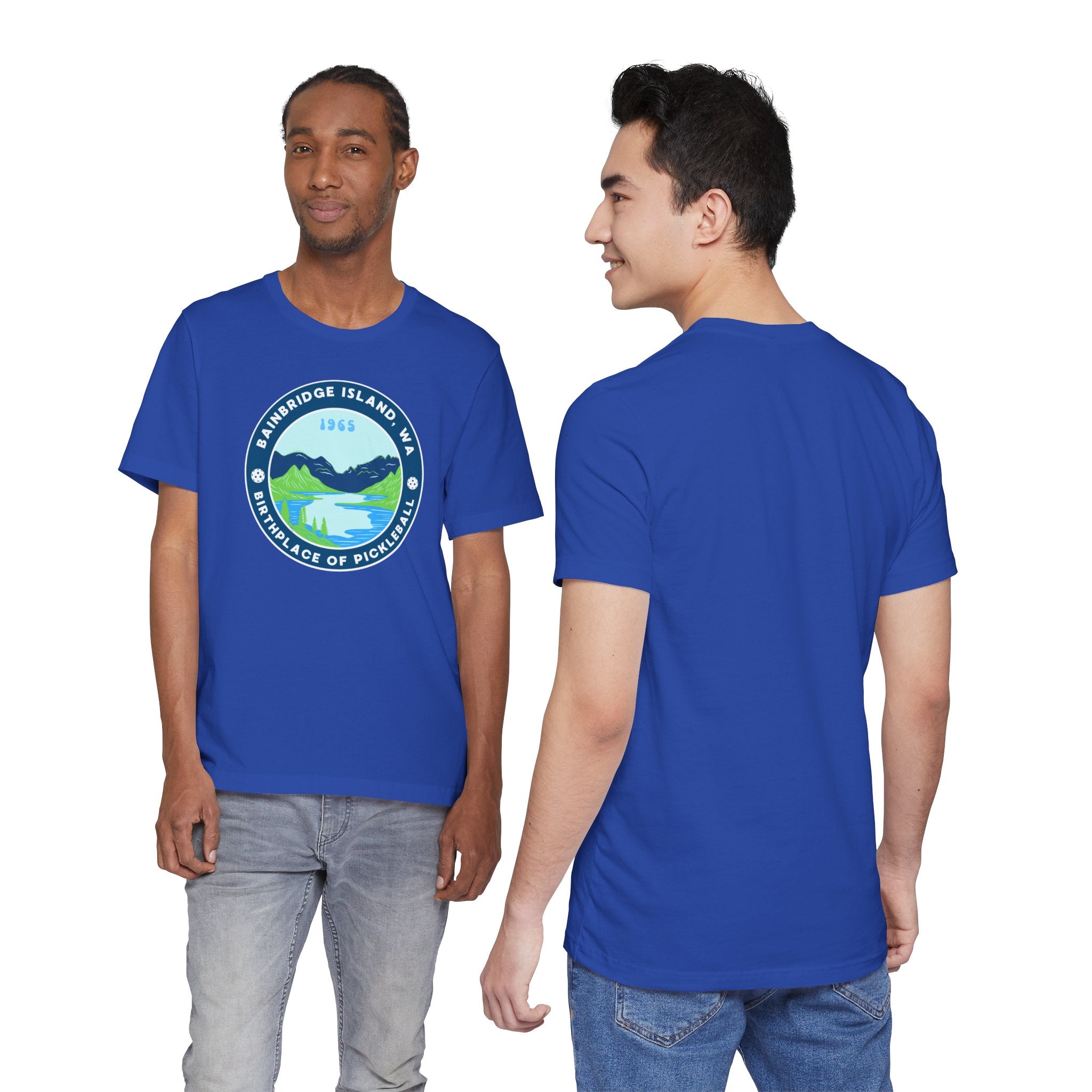 Unisex Bainbridge Island Pickleball T-Shirt with "Birthplace of Pickleball 1965" print, casual cotton tee by Printify.