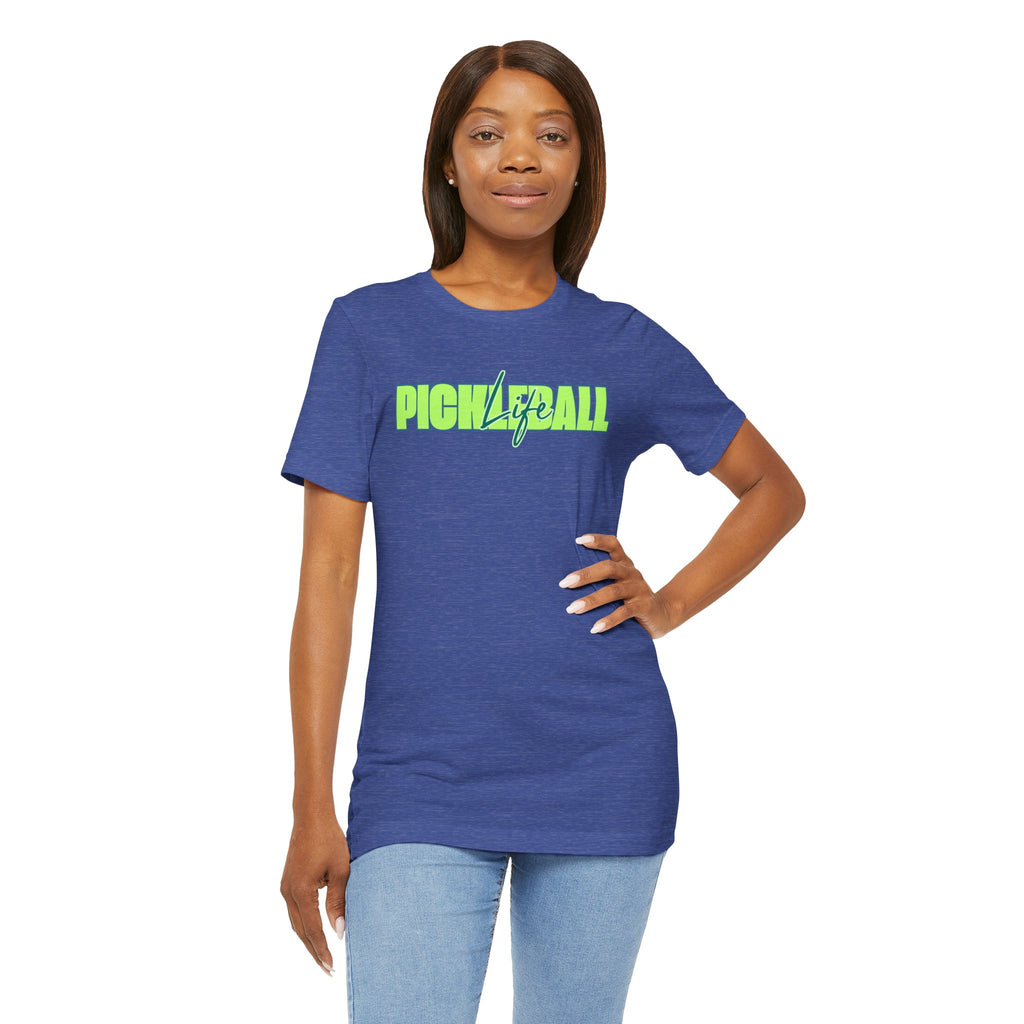 Pickleball Life Unisex T-Shirt — Bold Green & Blue Graphic Tee-PeaMac Tees