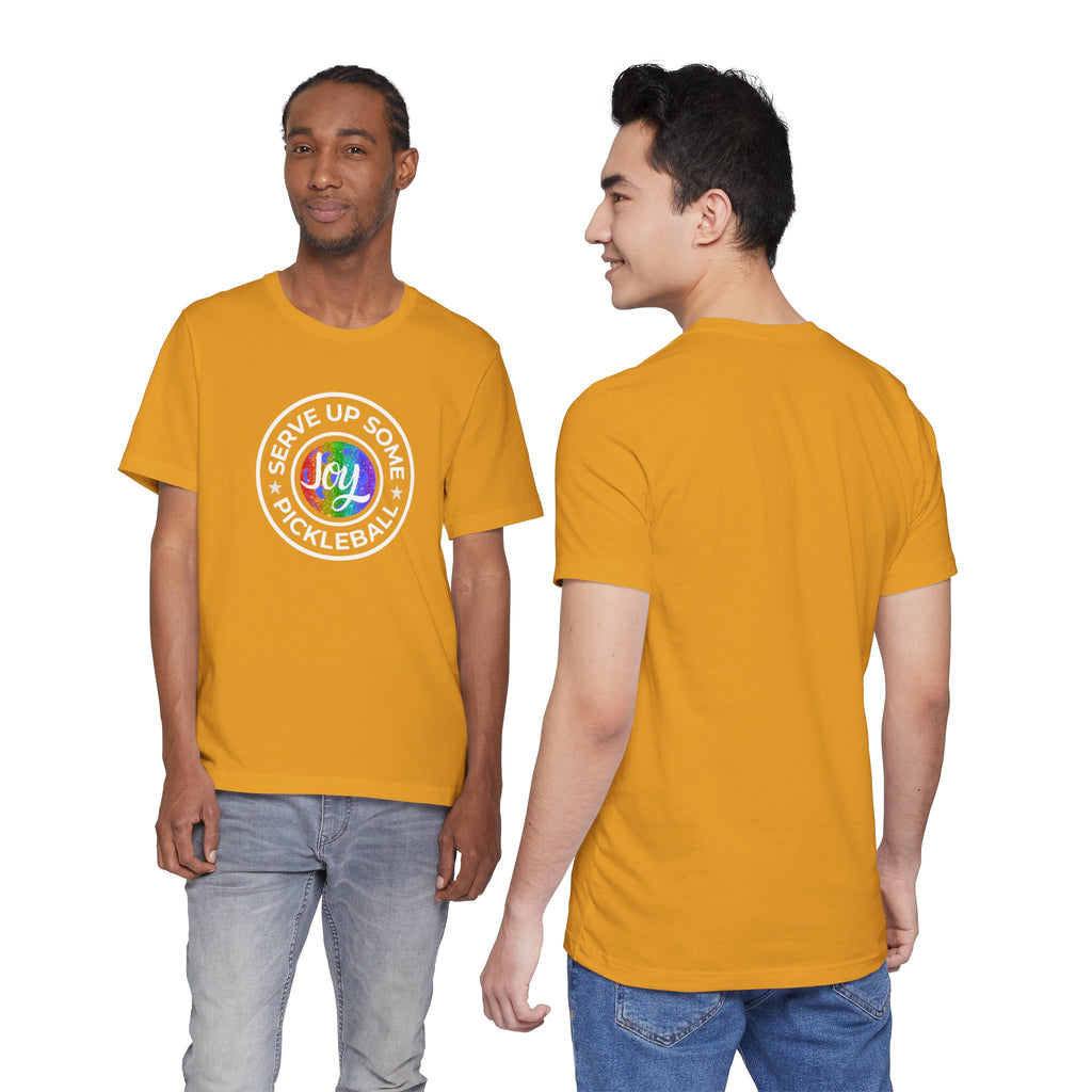 LGBTQ2 Pride T-Shirt featuring colorful pickleball graphics, made by Printify, designed for celebrating LGBTQ+ pride and joy.