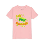 Youth neon pickleball graphic T-shirt for kids, featuring colorful pickleball design, from Printify's Let's Play Pickleball! collection.