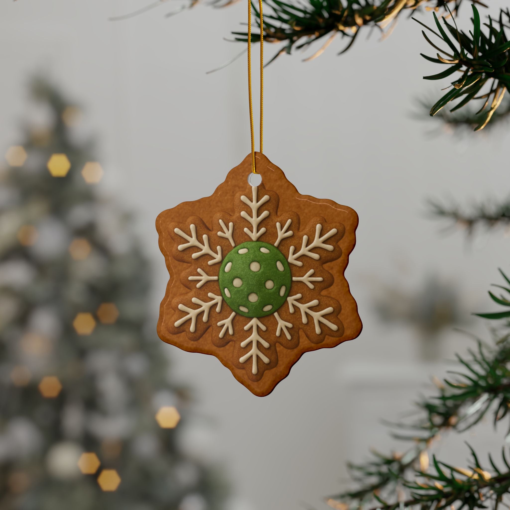 Decorative gingerbread-style pickleball Christmas ornaments in festive shapes, perfect for holiday home decor and gift-giving.