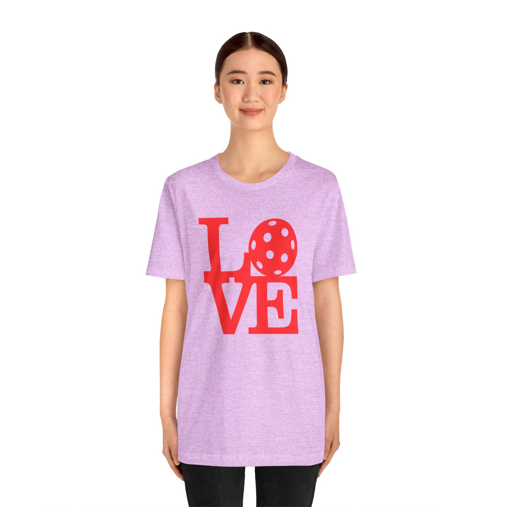Red pop art pickleball graphic T-shirt by Printify featuring bold, vibrant design on a casual cotton tee.