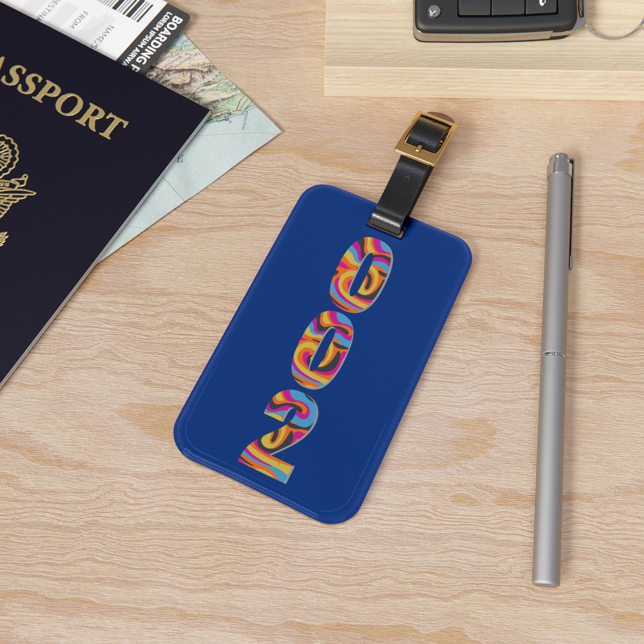 Pickleball Court ID luggage tag by Printify, durable accessory with court identification design, attached to a suitcase.
