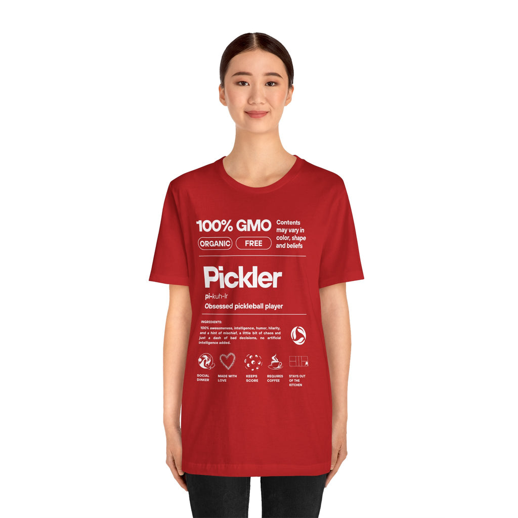 Women's Pickler Funny Definitions T-Shirt with white text, lightweight activewear perfect for pickleball enthusiasts.