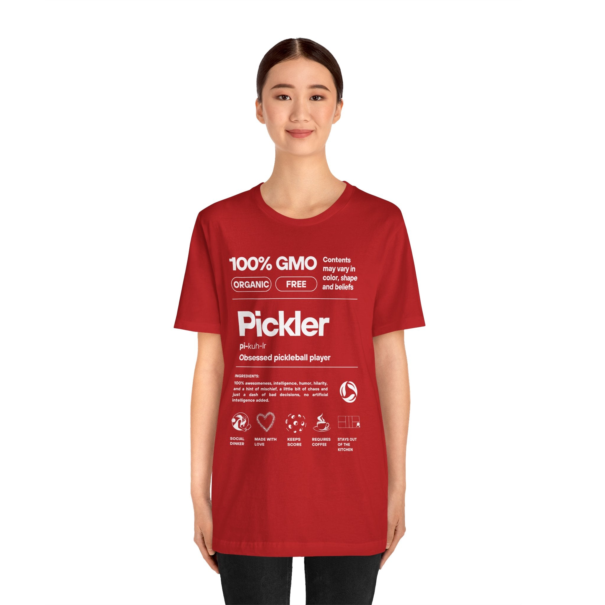 Women's Pickler Funny Definitions T-Shirt with white text, lightweight activewear perfect for pickleball enthusiasts.