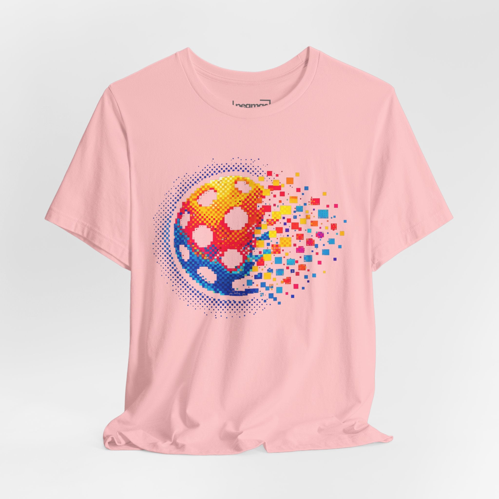 Matrix Burst Pickleball T-Shirt with retro court graphic, casual unisex tee from Printify featuring vibrant pickleball design.