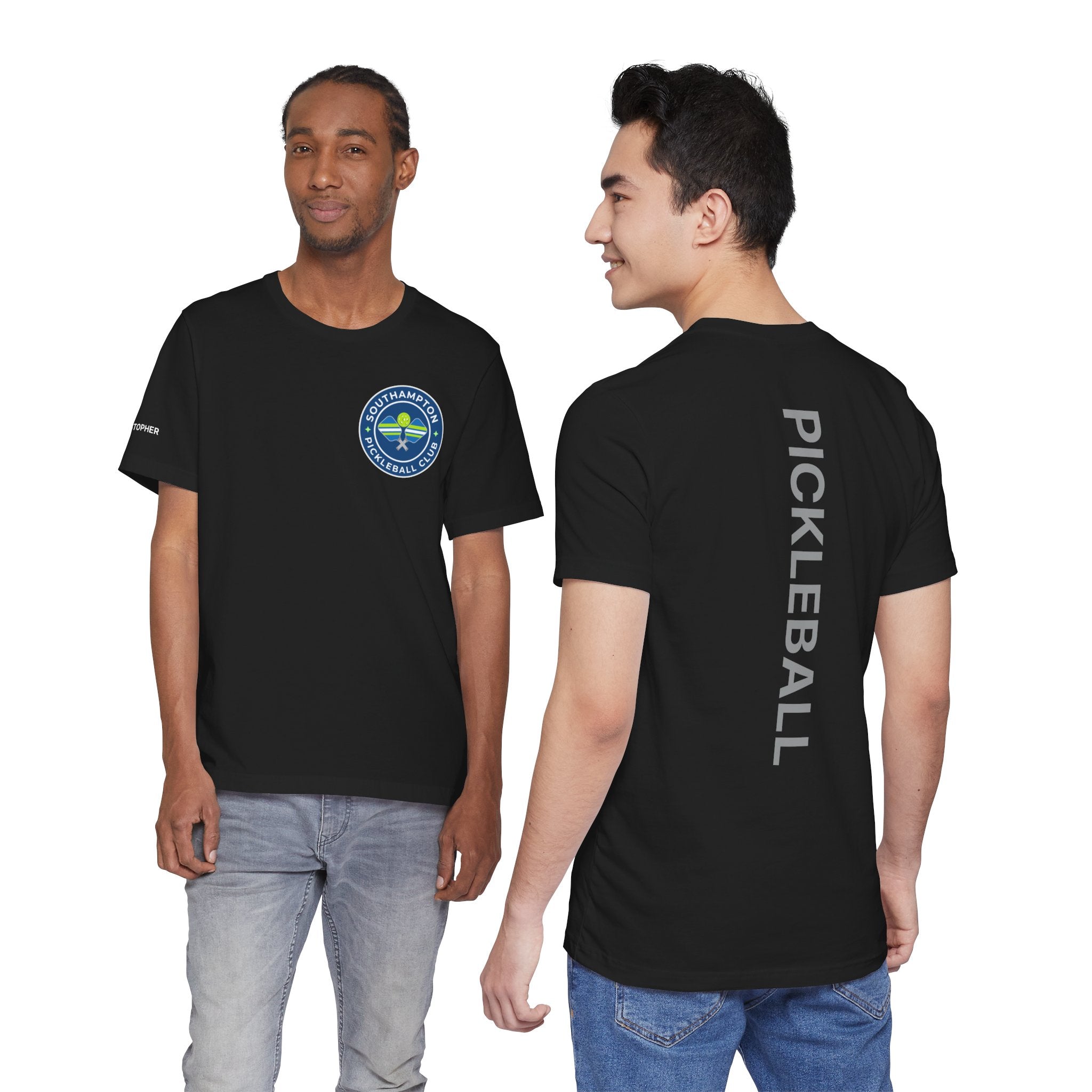 Personalized Pickleball Tee — Custom Name Sleeve & Club Logo - Pickleball on the Center Back-PeaMac Tees