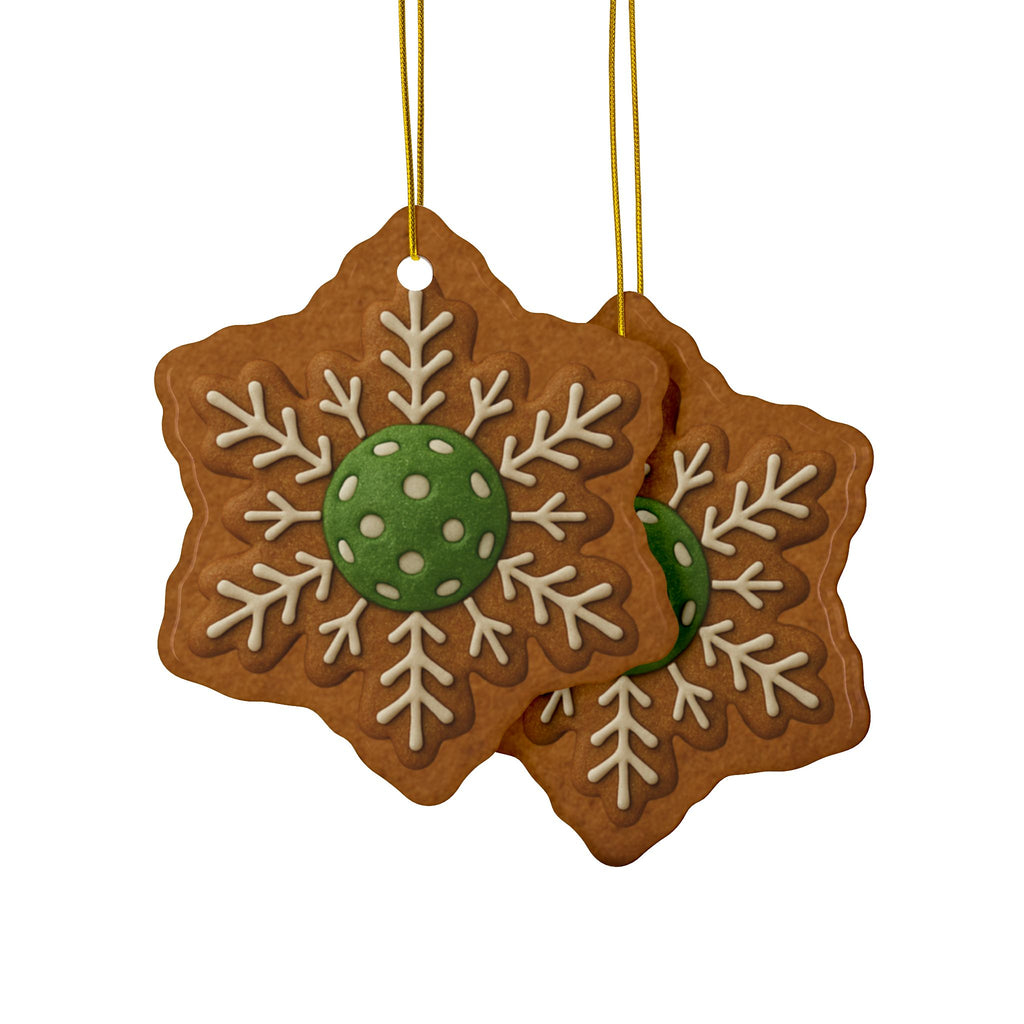 Decorative pickleball-themed Christmas ornaments in gingerbread style, featuring four festive holiday shapes for home decor.