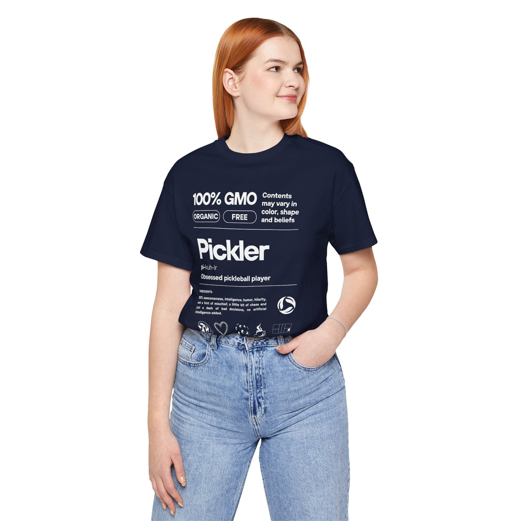 Women's Pickler Funny Definitions T-Shirt with white text, lightweight activewear featuring playful pickleball-themed design by Printify.