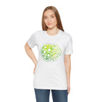 Pixelated pickleball graphic T-shirt in green with retro court design, by Printify, casual athletic wear for pickleball fans.