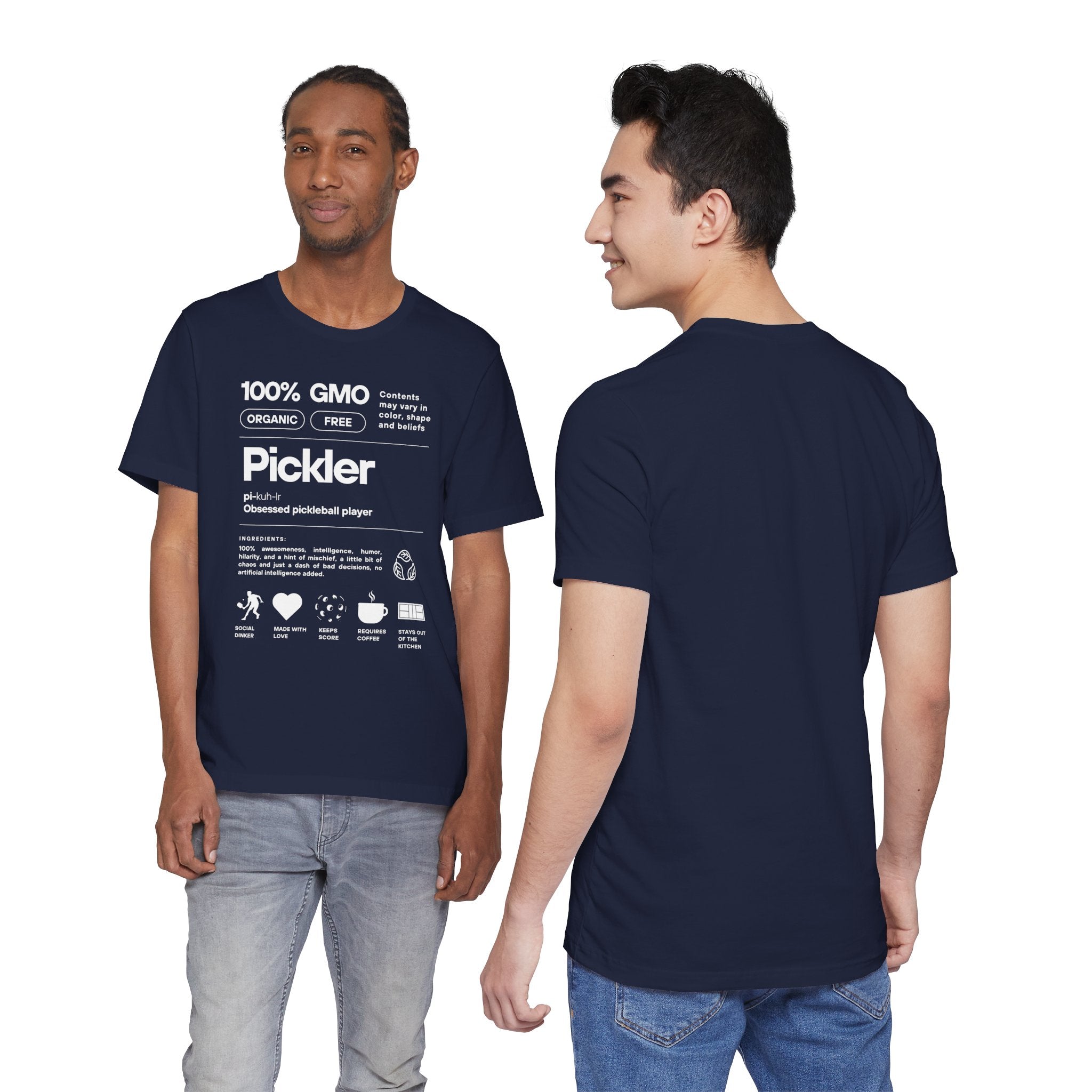 Men's white Pickler Funny Definitions T-Shirt with pickleball-themed text, lightweight activewear by Printify.