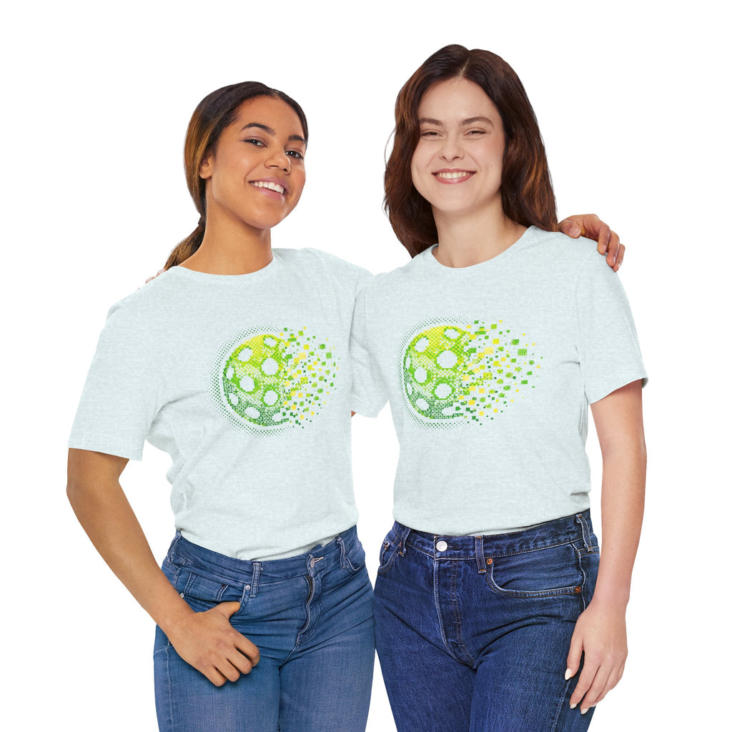 Green Matrix Burst Pickleball T-Shirt with retro court graphic, casual printify branded tee for pickleball enthusiasts.