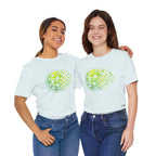 Green Matrix Burst Pickleball T-Shirt with retro court graphic, casual printify branded tee for pickleball enthusiasts.