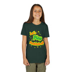 Bright neon pickleball graphic youth tee for kids, featuring playful design, perfect for young sports enthusiasts.