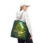 Large tote bag with Bainbridge Island-inspired Pacific Northwest forest court design, ideal for pickleball gear, by Printify.