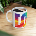LOVE Rainbow Pride Ceramic Mug - Colorful LGBTQ+ Coffee Cup - Product Photo - PeaMacTees