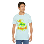 Neon orange and electric green Pickleball Rally T-Shirt with court graphic, casual graphic tee by Printify.