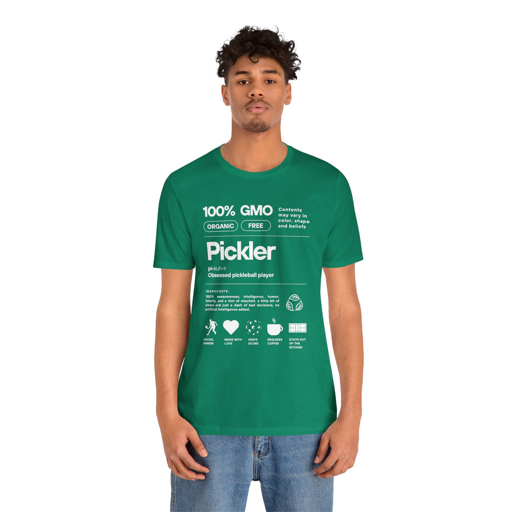 Men's Pickler Funny Definitions T-Shirt by Printify, lightweight white pickleball tee with humorous text design.