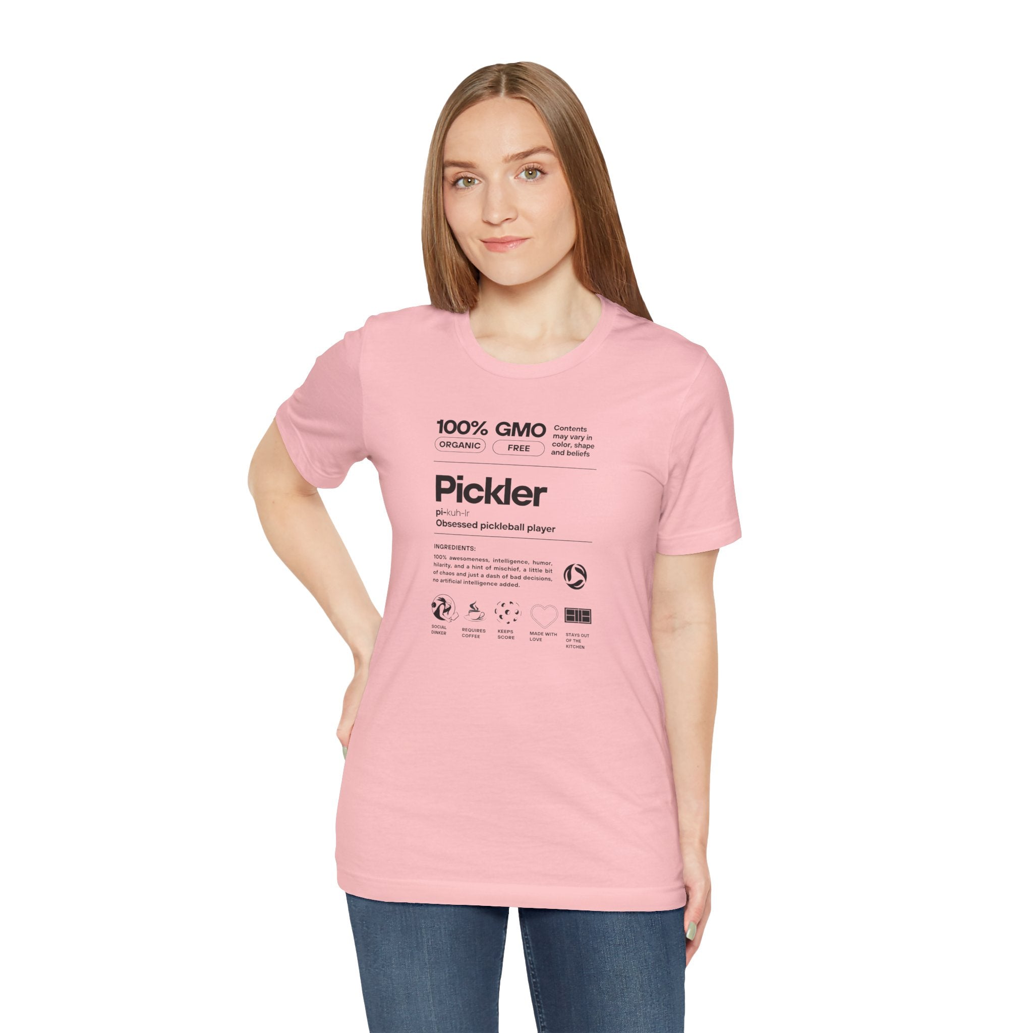 Women's Pickler Funny Definitions T-Shirt with black text, lightweight activewear for pickleball enthusiasts by Printify.