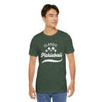 Classic pickleball t-shirt with "Pickleball" script design, comfortable cotton fabric, casual fit, ideal for pickleball players.
