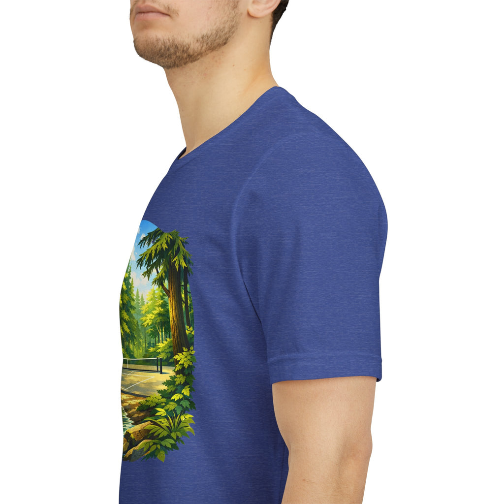 Unisex Hidden Forest Pickleball T-Shirt with Bainbridge Island tribute print, casual cotton tee by Printify.