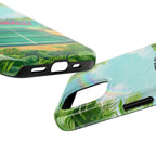 Let's Play Pickleball Tropical Tough Phone Case by Printify featuring a colorful beach court design for iPhone or Android.
