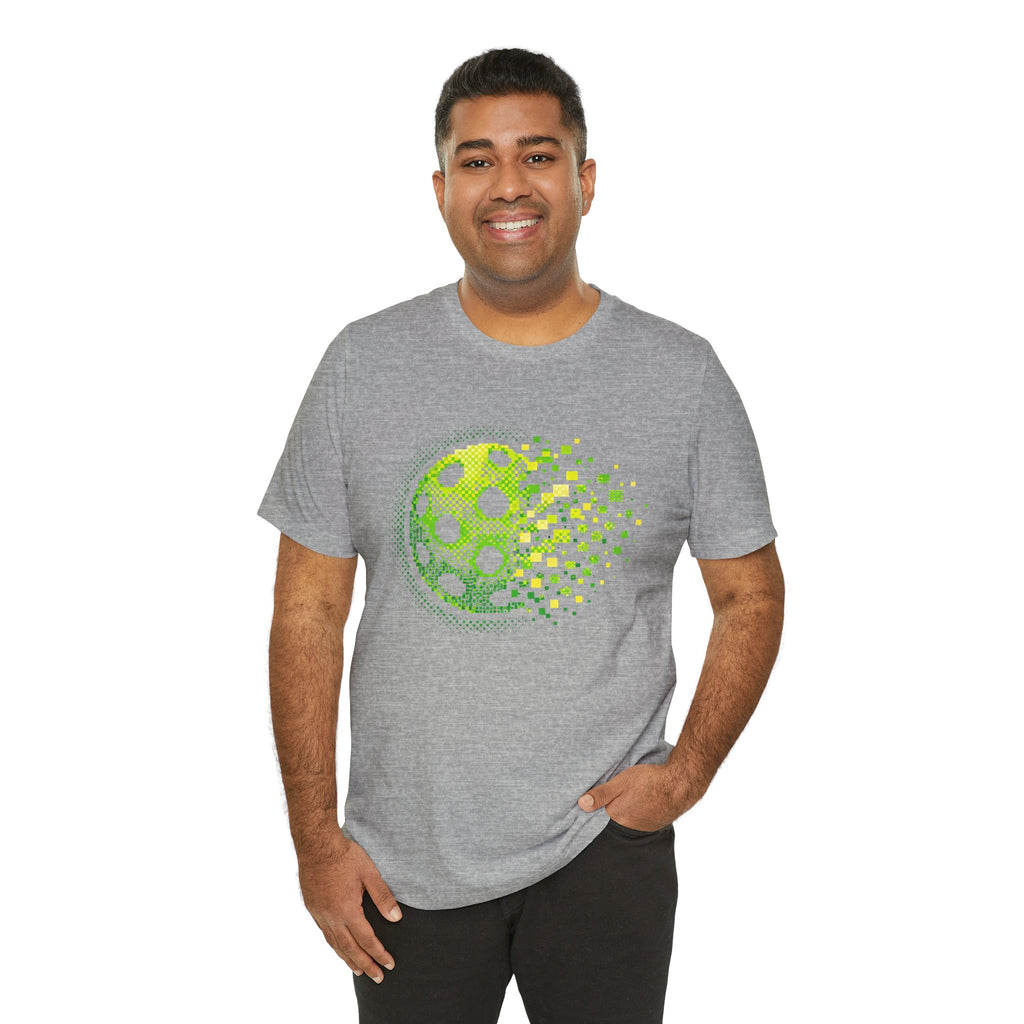 Green Pixelated Pickleball Tee featuring retro court graphic, casual T-shirt by Printify with vibrant, pixel art design.