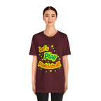 Neon orange and electric green Pickleball Rally T-Shirt with court graphic, casual sportswear by Printify.