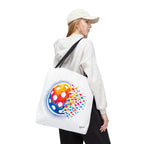 Matrix Burst Pickleball large tote bag with retro digital pickleball design, made by Printify, featuring bold colorful graphics.