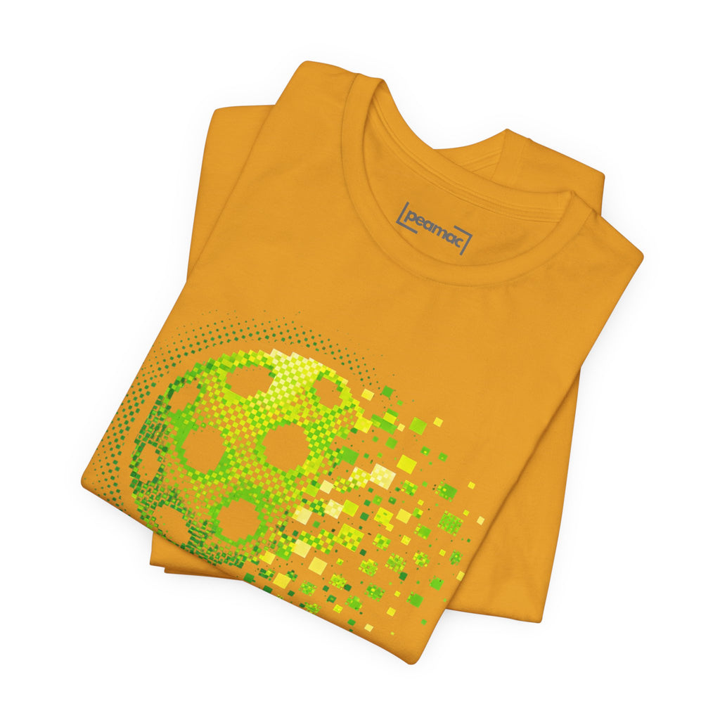 Green Matrix Burst Pickleball T-Shirt with Retro Court Graphic, casual athletic wear by Printify.