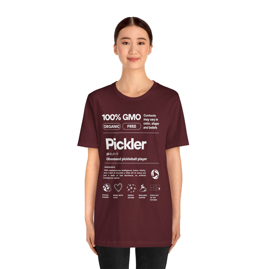 Women's white Pickler Funny Definitions T-Shirt featuring playful pickleball-themed text on premium lightweight activewear.