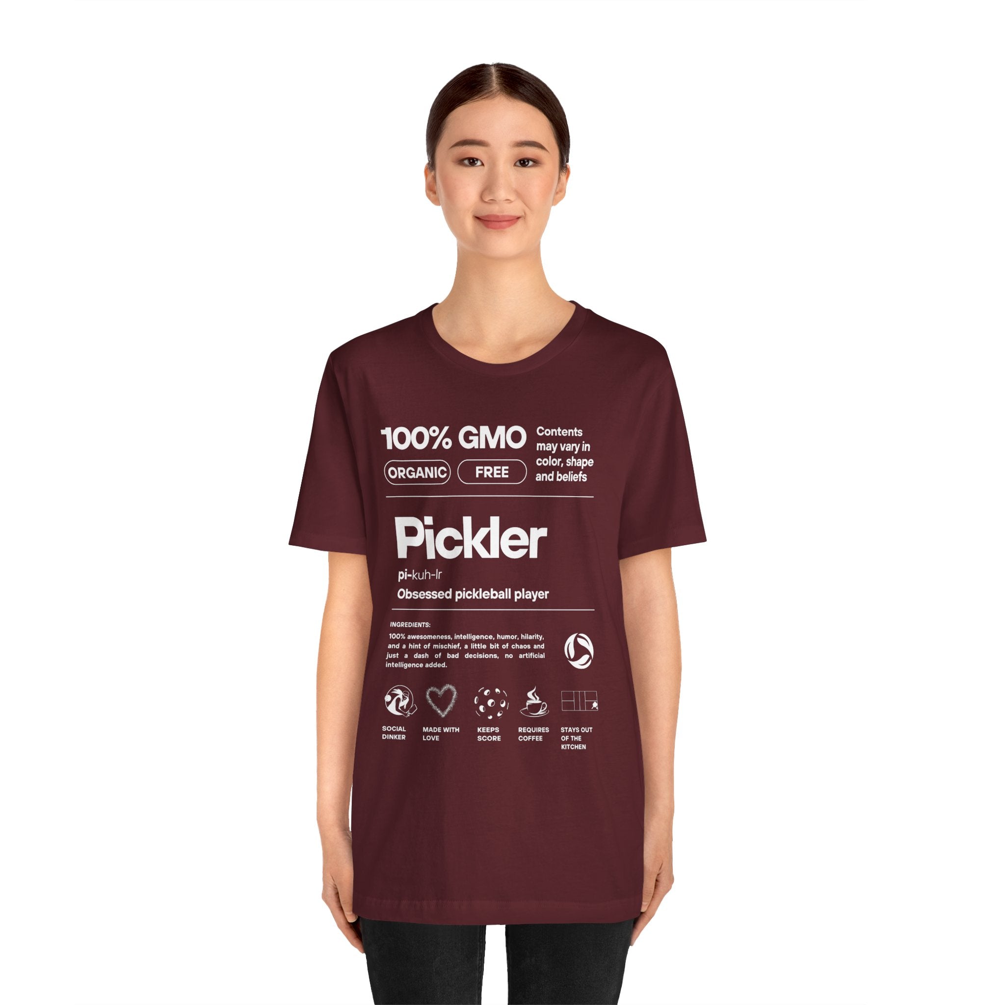 Women's white Pickler Funny Definitions T-Shirt featuring playful pickleball-themed text on premium lightweight activewear.