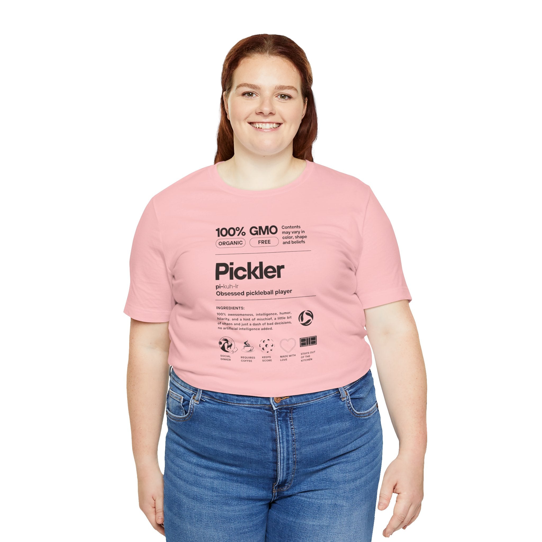 Women's Pickler Funny Definitions T-Shirt featuring black text, lightweight activewear, perfect for pickleball enthusiasts.