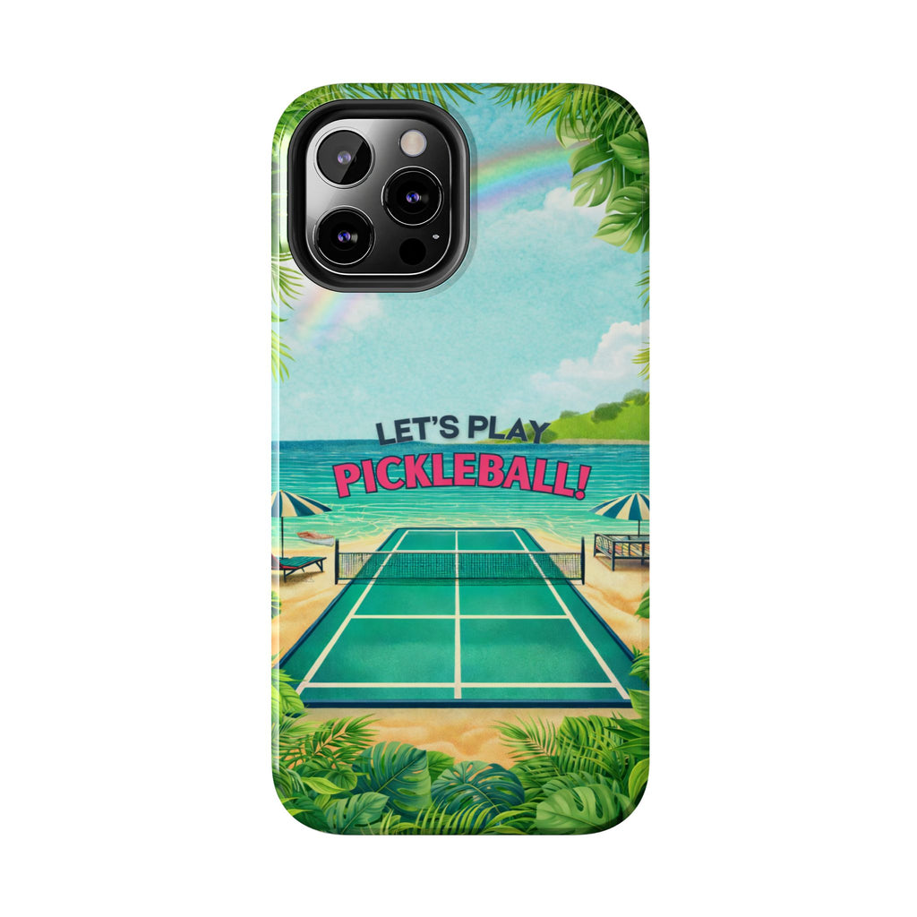 Printify Let's Play Pickleball tropical phone case with beach court design, durable protective cover for smartphones.