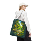 Large Bainbridge Island inspired pickleball tote bag by Printify featuring a Pacific Northwest forest court design.