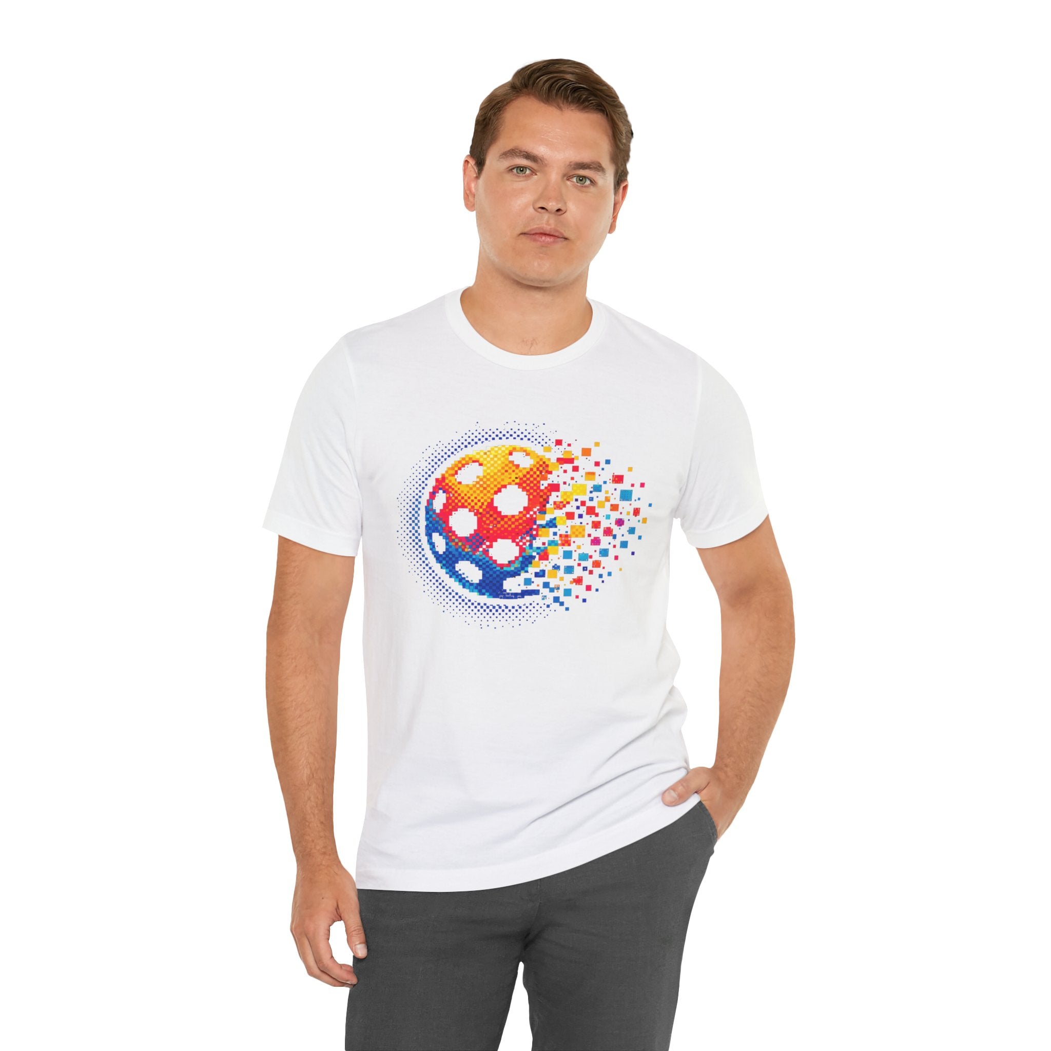 Matrix Burst Pickleball T-Shirt with retro court graphic, casual athletic tee made by Printify for pickleball players.