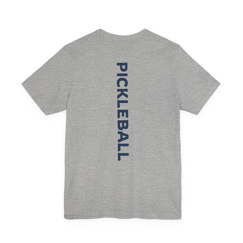 Women's retro-inspired pickleball T-shirt with vertical "PICKLEBALL" back print by Printify, featuring a casual sporty design.