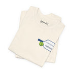 Personalized pickleball T-shirt with custom name and club design on the paddle graphic, made by Printify.