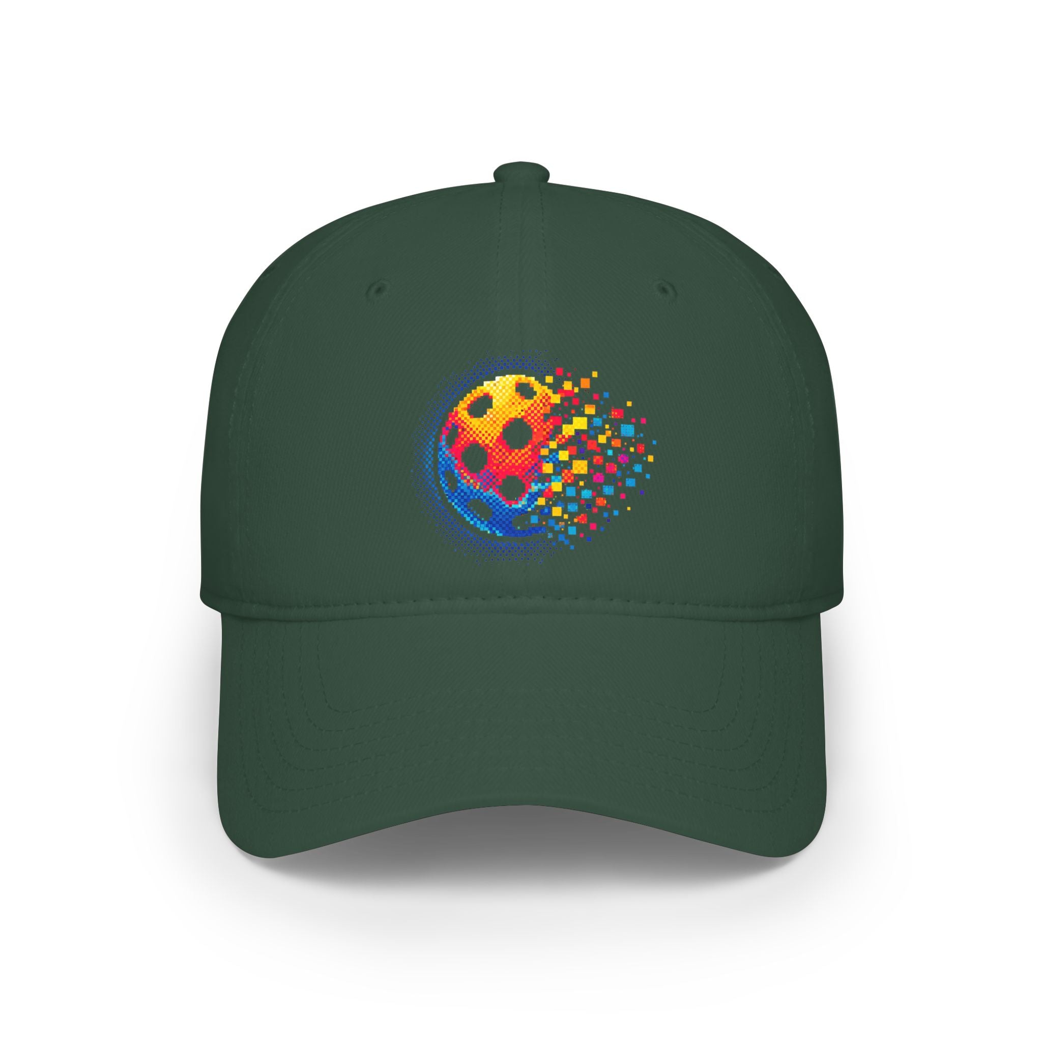Matrix Burst Pickleball Cap, low profile cotton baseball hat by Printify with colorful burst design and curved brim.